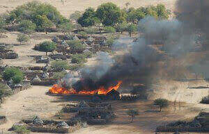 Villages in Darfur, overwhelmingly those of African tribal groups, are again being destroyed by the thousands (photograph by Brian Steidle, 2005)
